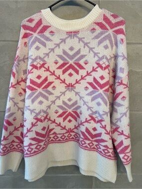 Sincerely Jules Cream Crewneck Sweater with Pink & Lavender Fair Isle